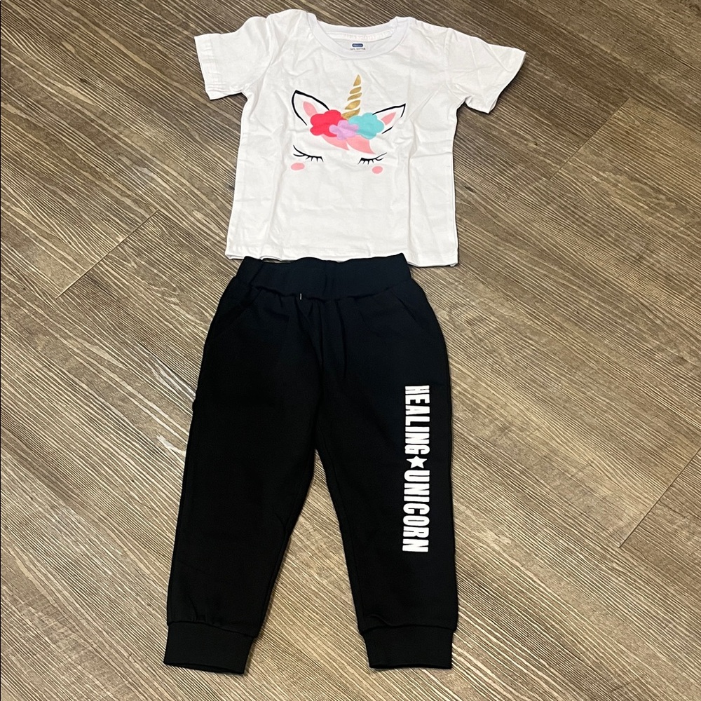 Kids Girls 2 Piece Outfits Short Sleeve Top T-shirt and Sweatpants Set size 3-4Y